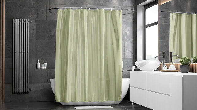 Blank Green Closed Shower Curtain Mockup, Front View