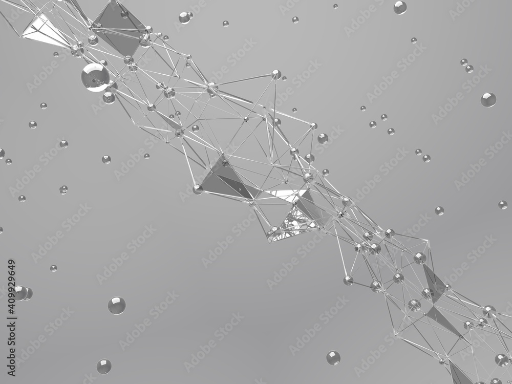 Poster polygonal abstract structure with connecting molecule lines design for digital technology or science