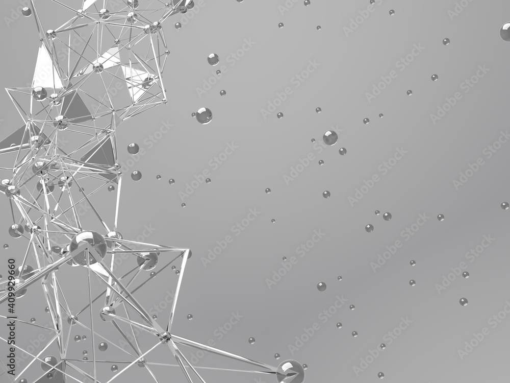 Poster polygonal abstract structure with connecting molecule lines design for digital technology or science