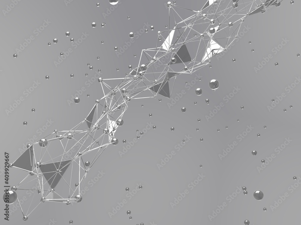 Poster polygonal abstract structure with connecting molecule lines design for digital technology or science