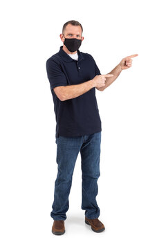 Man Wearing Face Mask Pointing To Side