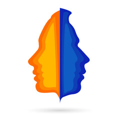 The concept of male and female psychology. Icons silhouette profile of a man with a head combine two elements of human nature of yin and yang. Vector EPS 10 for psychological page cover book, magazine