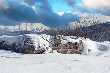 French winter landscapes. Panoramic view of mountain peaks and canyons. Vercors Regional Natural...
