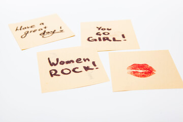 Empowering women post-it notes isolated on white
