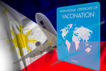 The document of immunity to the coronavirus to visit Philippines. International certificate of vaccination against coronavirus for travel to the in Philippines. Vaccination of tourists.