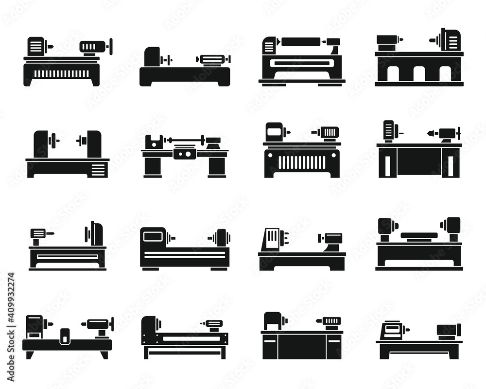 Poster lathe automated icons set. simple set of lathe automated vector icons for web design on white backgr