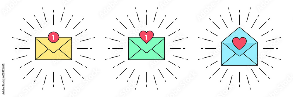 Poster new message with counter. inbox mail notification, incoming email with sunburst frame