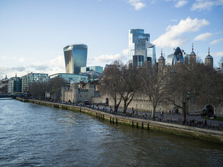 River Thames and City of London Skyline, UK, London, UK