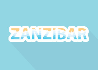 Zanzibar word filled with sandy beach and sea waves pattern- vector illustration - obrazy, fototapety, plakaty