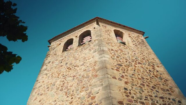 Pentagon Templar stone tower bell under blue sky 4K