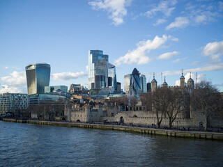River Thames and City of London Skyline, UK, London, UK