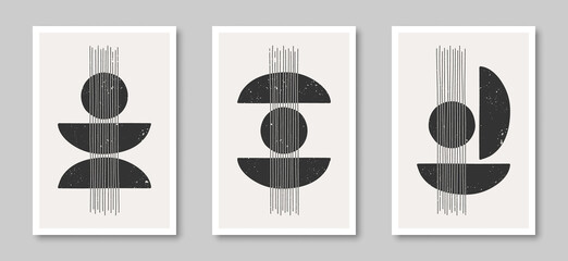 Set of trendy contemporary abstract creative minimalist hand painted compositions for wall decoration, postcard or brochure cover design in vintage style art.  
EPS10 vector.