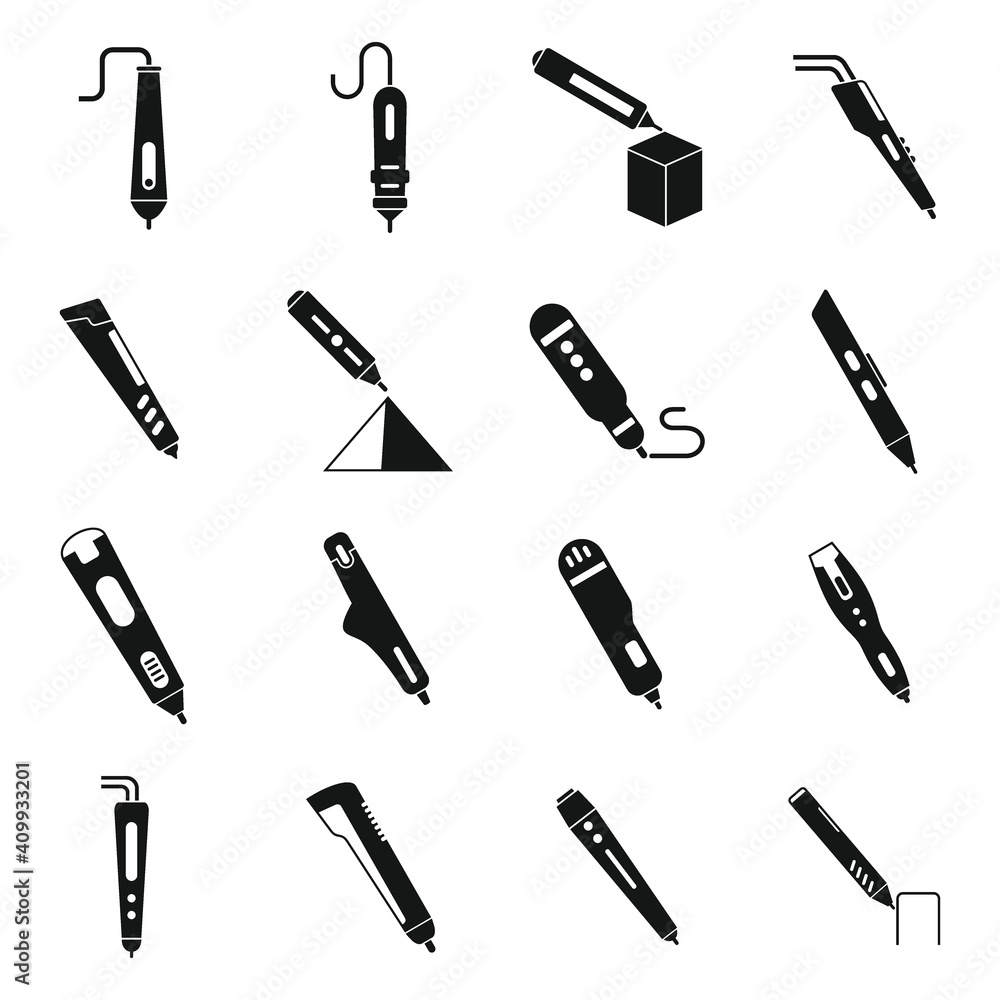 Poster 3d pen icons set. simple set of 3d pen vector icons for web design on white background