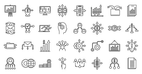 Restructuring refer icons set. Outline set of restructuring refer vector icons for web design isolated on white background