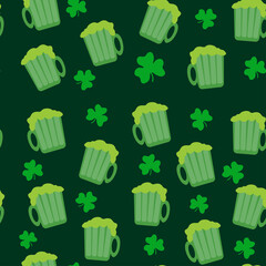 St Patrick's Day Clover seamless pattern. St. Patrick's day background in green colors. Seamless pattern. Vector illustration.