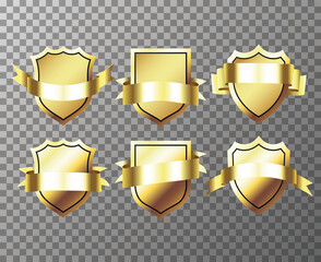 Retro vintage golden badges and labels collection. Festive colorful tag design award of gift illustration collection