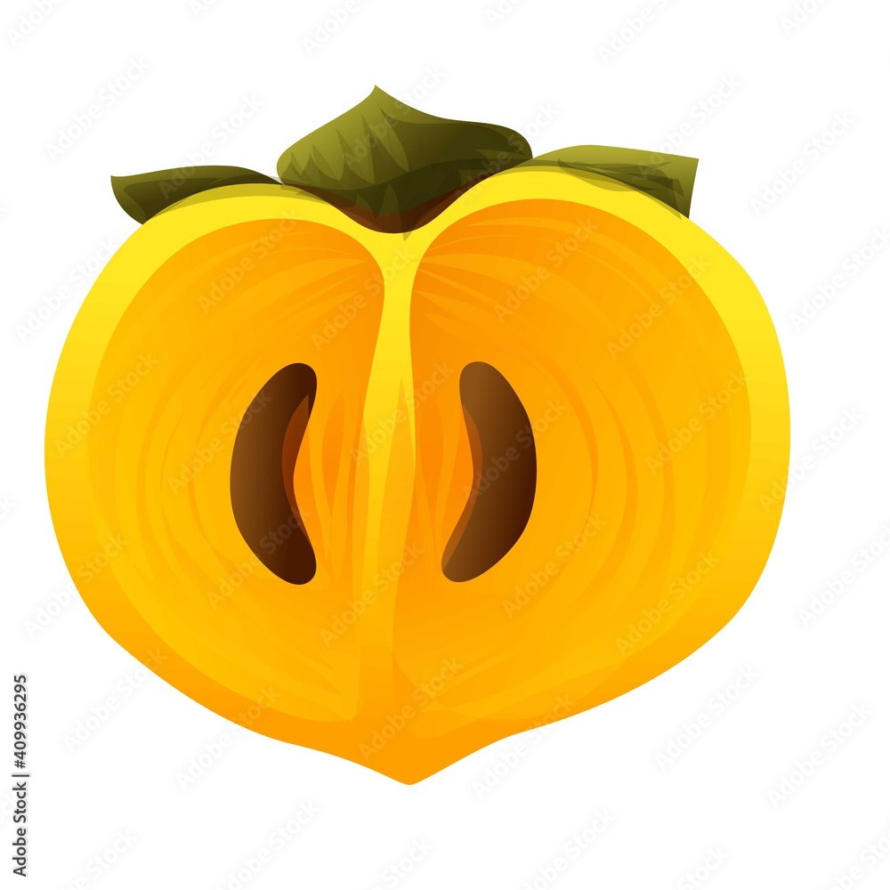 Poster half persimmon icon. cartoon of half persimmon vector icon for web design isolated on white backgrou