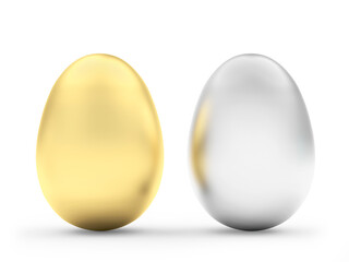 Gold and silver Easter eggs close-up. 3d illustration 