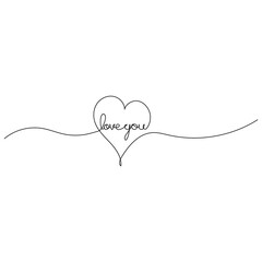 Love you. Continuous one line drawing. Minimalism design. Vector illustration.