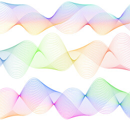 Wave of the many colored lines. Abstract wavy stripes on a white background isolated. Creative line art. Vector illustration EPS 10. Design elements created using the Blend Tool. Curved smooth tape