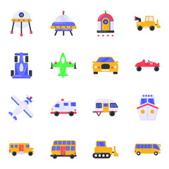 Fototapeta na wymiar Pack of Automobiles and Transport Flat Icons 