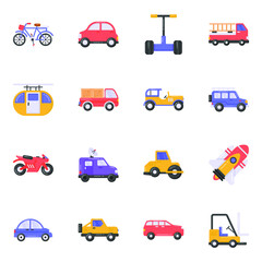 
Pack of Automotives and Transport Flat Icons 
