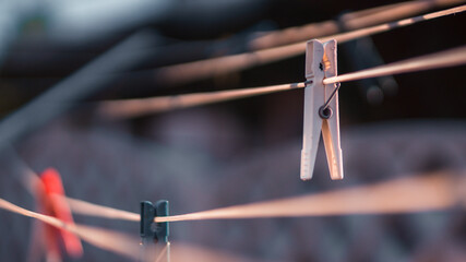 Clothes pegs on the washing line
