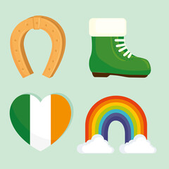 bundle of four saint patrick day celebration icons vector illustration design