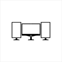 Computer Multi Monitor Setup Icon, Computer Pictorial Form Visual Display Output Device Layout, Display Device