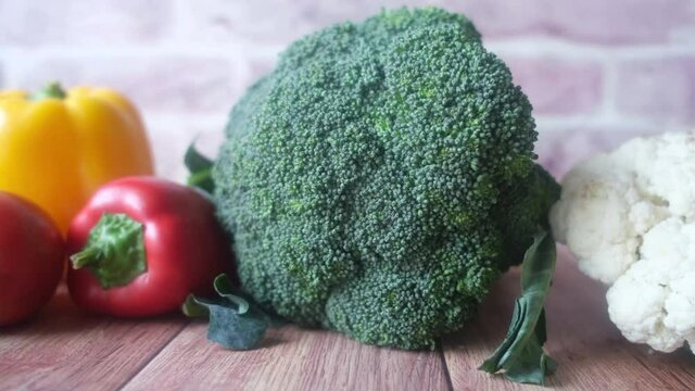 Healthy food selection with fresh vegetables on table 