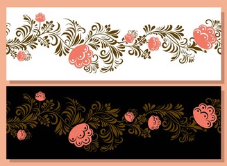 Spring trend pattern. Seamless border for printing on fabric and textile design. Fashionable print for paper in ethnic style. Vector illustration. Pink color