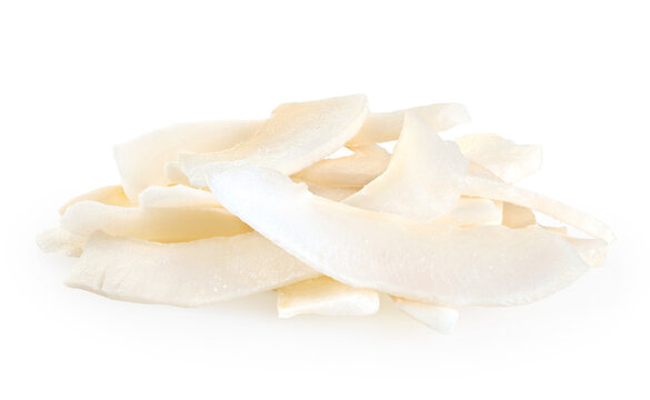 Coconut chips isolated on white background.
