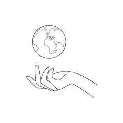 Hands hold the globe. Vector illustration isolated on white background
