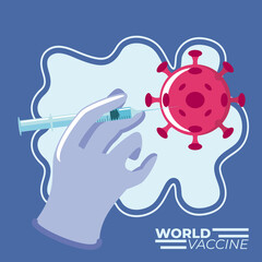 syringe of vaccine and needle injection on coronavirus, protection against covid 19