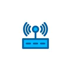 Router network connection icon in blue color style. Connection and network icon