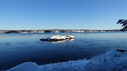 A sunny winter day by the sea in Scandinavia