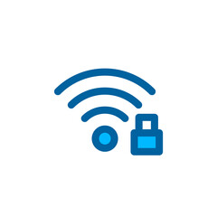 Locked wifi internet network icon in blue color style. Connection and network icon