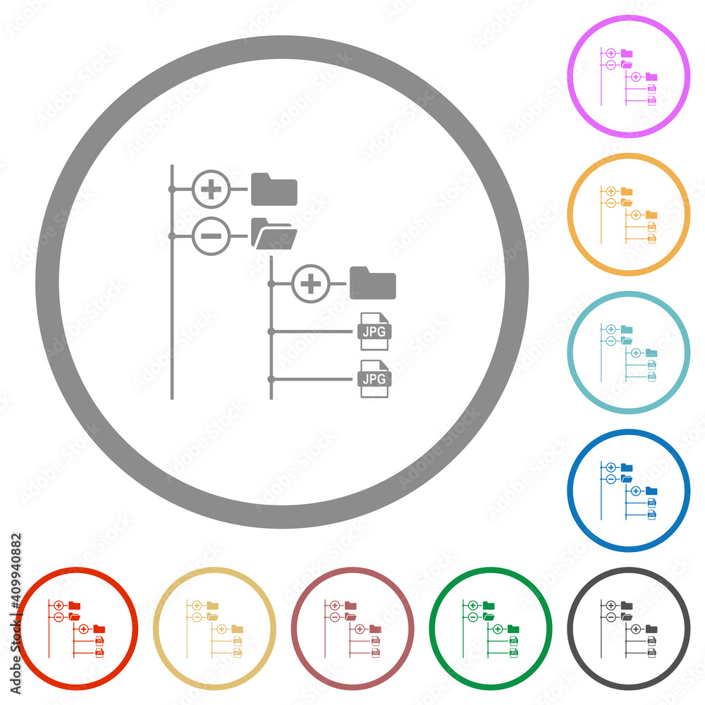 Poster file browser with jpg files flat icons with outlines