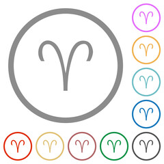 Aries zodiac symbol flat icons with outlines