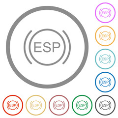 Car electronic stability program indicator flat icons with outlines