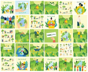 Earth day concept. Human hands holding floating globe in space. Save our planet. Flat vector isolated illustration.