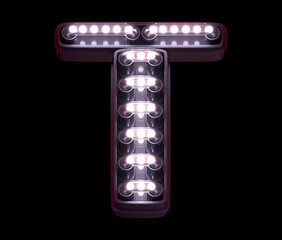 Led digital font. White light. Letter T.