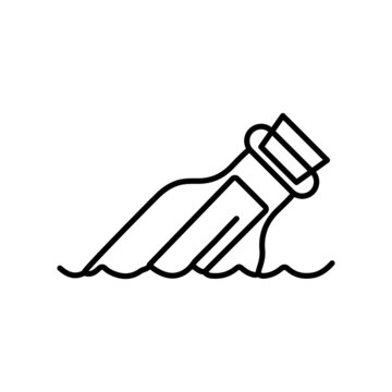 Message in a bottle floating in sea line icon