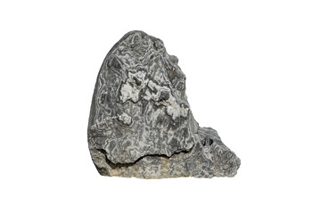 Strange shaped gneiss rock isolated on white background.  A big rock stone for garden decoration.