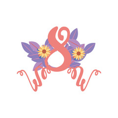 Fototapeta premium womens day 8 march floral flowers and swirl decoration in cartoon style