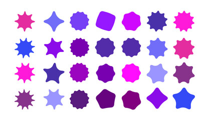 Set of vector starburst, sunburst badges. Collection blue different gradient color. Simple style Vintage labels. Design elements. Colored stickers. Vector illustration eps10 of types and colors icon