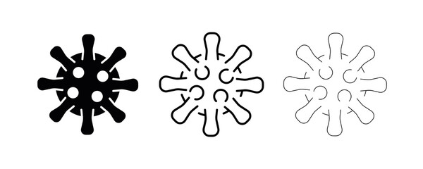 3 different thickness virus icon set. Flu and coronavirus icons set.Outbreak coronavirus. Pandemic, medical, healthcare, Stop Coronavirus concept. Coronavirus 2019-nCoV. Modern editable vector stroke.