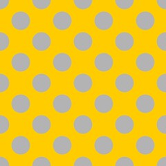 Seamless vector pattern with grey polka dots on sunny yellow background. For website design, desktop wallpaper, cards, invitations, wedding or baby shower albums, backgrounds, arts, and scrapbooks