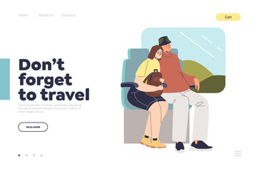 Travel concept of landing page with couple sleeping inside train during trip