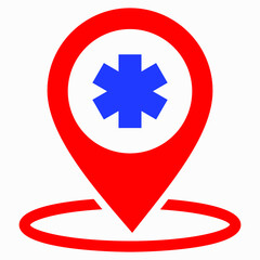 Obraz premium Hospital location icon. Pharmacy location. Location of the medical facility. Doctor's coordinates. Vector icon.